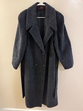 Vintage Stephanie Mathews Womens Size 12 Gray Wool & Mohair Blend Long Coat